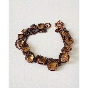 J. CREW MIXED CHAIN Glass Intertwined Brass Tone BRACELET 7.5